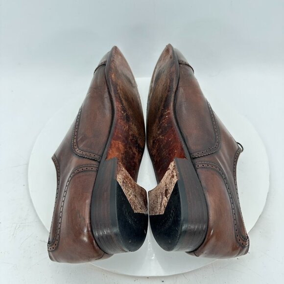 HH Brown Men Size 10.5D Brown Leather Cap Toe Brogue Oxford Dress Shoes - Picture 6 of 13